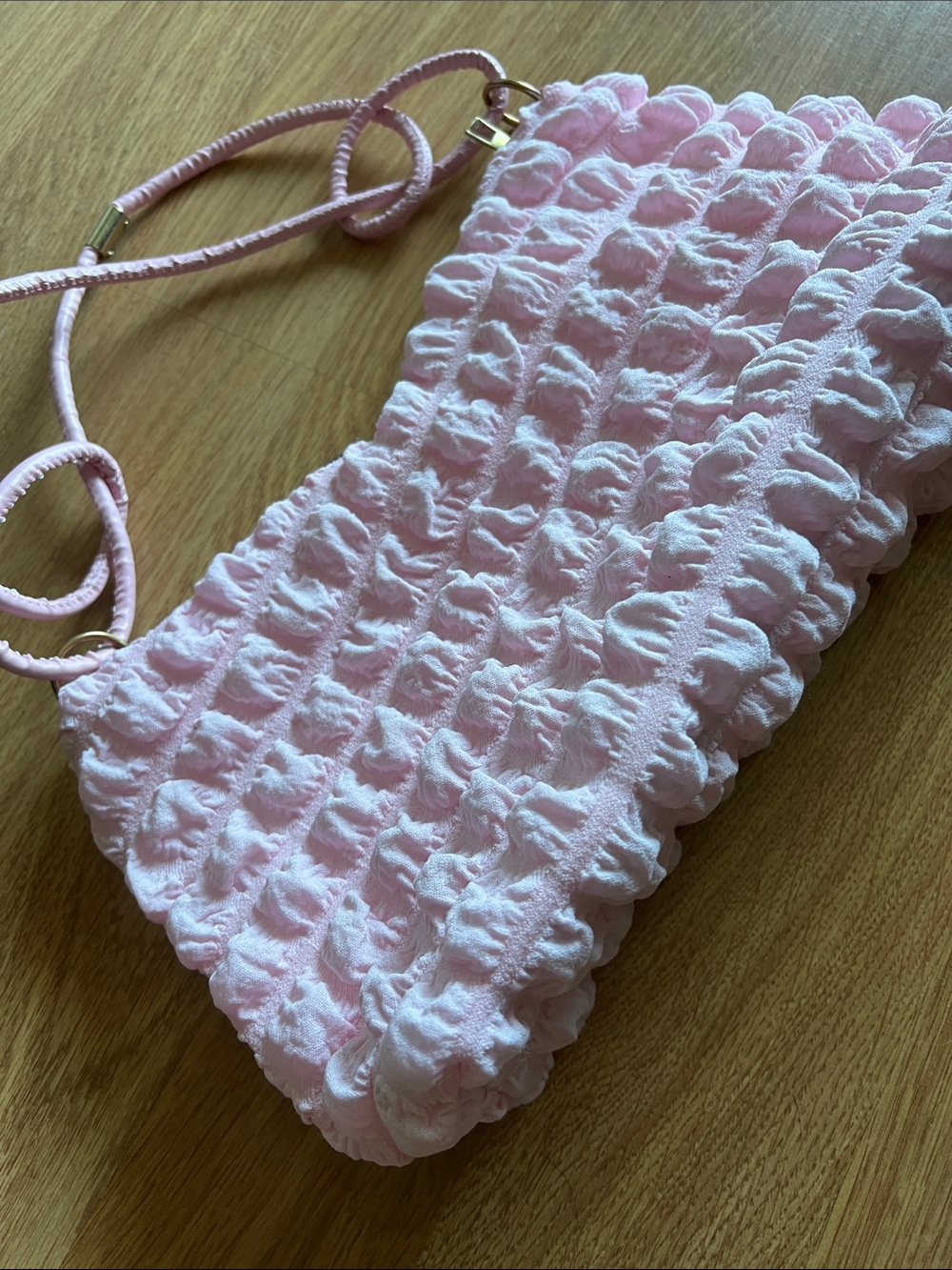 Pink Textured Shoulder Bag - Soft Ruched Design - Picture 2 of 4